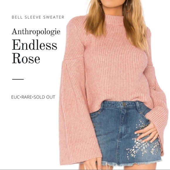 Endless Rose Sweaters - 🎉Host Pick🎉 Endless Rose Heathered Pink Bell Sleeve Pink Cropped Sweater